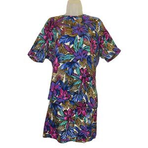 Vintage 1X Floral & Animal Print Wrap Skirt & Top Set Eighties Jungle Wild‎ Fun